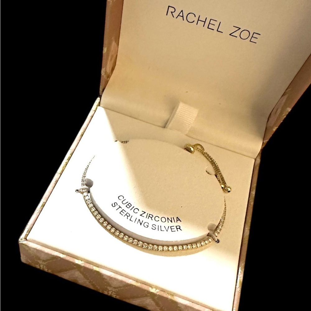 Rachel Zoe Adjustable Bracelet Cubic Zirconia & Gold plated Sterling Silver
